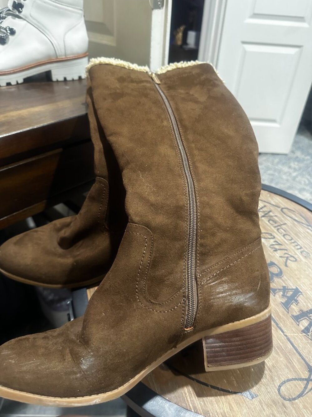 Tommy Hilfiger Brown Mid-Calf Boots Sherpa Lined Side Zip Size 11 women